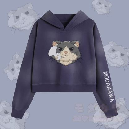 MODAKAWA Unisex-Hoodie mit Raucherhamster-Motiv im Vintage-Look - Blau - XL - image 2