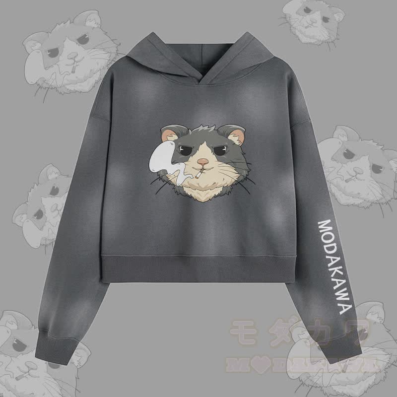 MODAKAWA Unisex-Hoodie mit Raucherhamster-Motiv im Vintage-Look - Grau - XL - image 1
