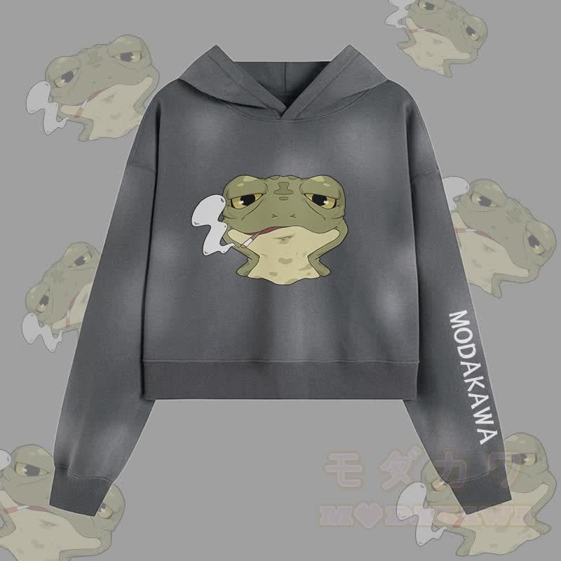 MODAKAWA Smoking Frog Graphic Unisex Vintage Washed Hoodie - Grau - XL - image 1