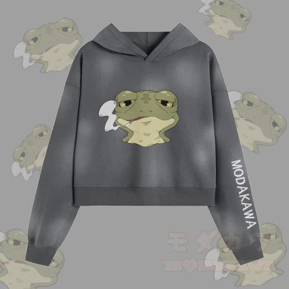 MODAKAWA Smoking Frog Graphic Unisex Vintage Washed Hoodie - Grau - XL - image 1