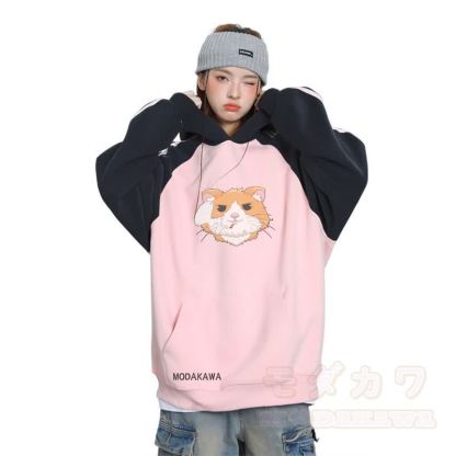 MODAKAWA Kapuzenpullover mit Raucherhamster-Grafik und Farben -Design, gefüttert mit Fleece - image 1