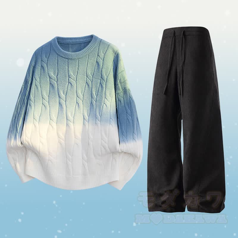 Zweiteiliger Strickpullover mit Farbverlauf und Taschen - Satz B - 3XL - image 2