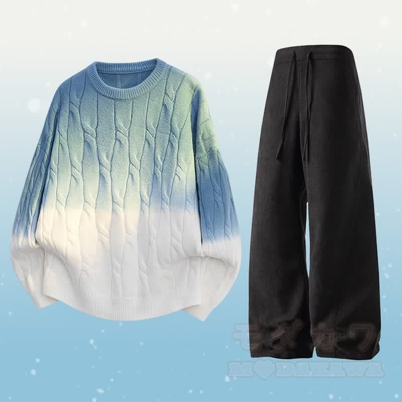 Zweiteiliger Strickpullover mit Farbverlauf und Taschen - Satz B - 3XL - image 2