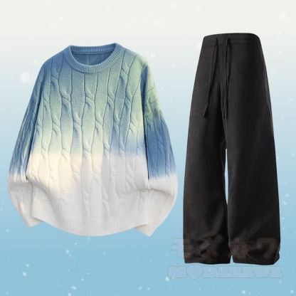 Zweiteiliger Strickpullover mit Farbverlauf und Taschen - Satz B - 3XL - image 2