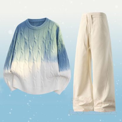 Zweiteiliger Strickpullover mit Farbverlauf und Taschen - Satz A - 3XL - image 1