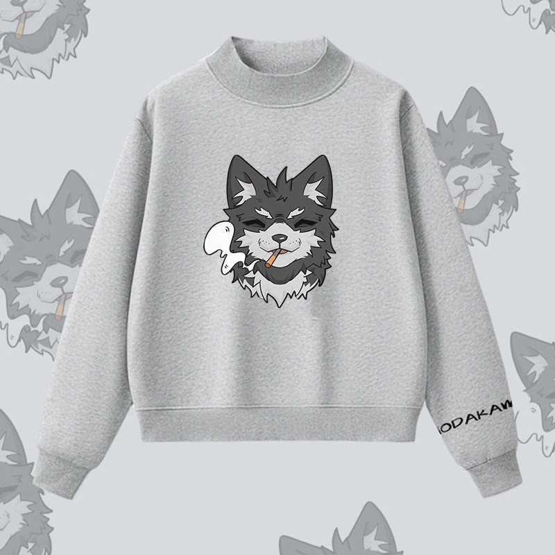 MODAKAWA Sweatshirt mit rauchendem Welpenmotiv und Fleece-Futter - Grey - L - image 1