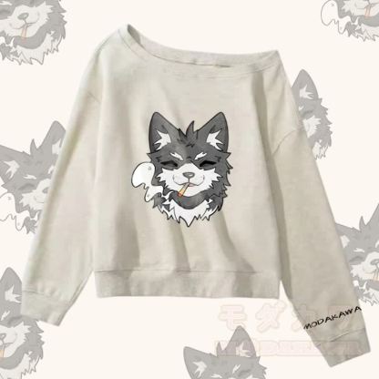 MODAKAWA Smoking Puppy Grafik Off Shoulder Sweatshirt - Grau - L - image 2