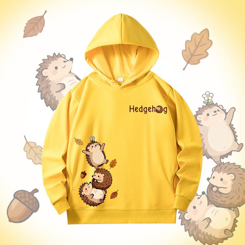 MODAKAWA Baumwoll-Hoodie mit fröhlichem Igelmotiv und Seitentaschen - Yellow - 4XL - image 2