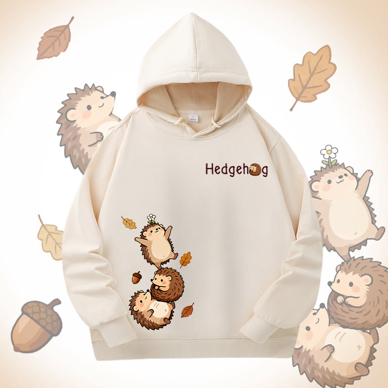 MODAKAWA Baumwoll-Hoodie mit fröhlichem Igelmotiv und Seitentaschen - Apricot - 4XL - image 1