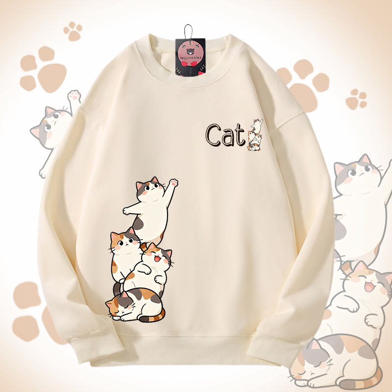 MODAKAWA Unisex-Sweatshirt mit fröhlichem Katzenmotiv - Beige - 5XL - image 1