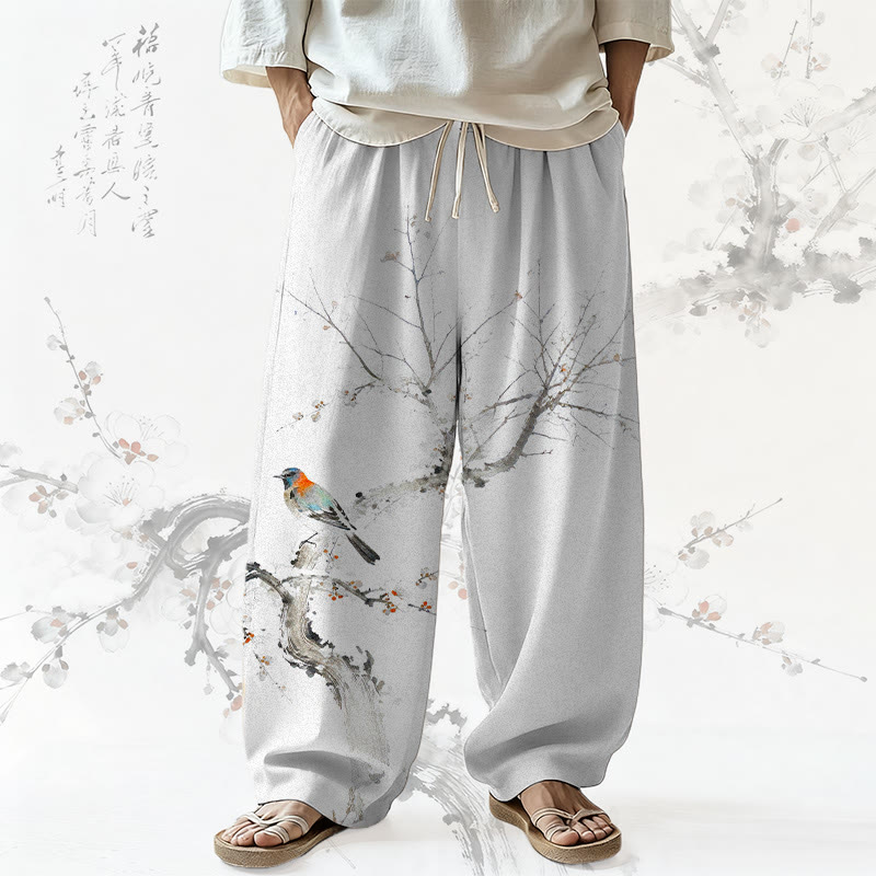 MODAKAWA Hose mit Allover-Print „Vogel auf Pflaumenzweig“, weit geschnitten - White - 4XL - image 1