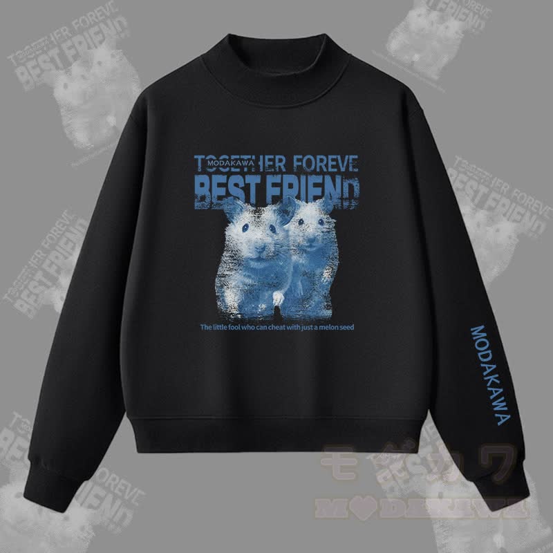MODAKAWA BEST FRIEND Hamster-Grafik Fleecegefüttertes Sweatshirt - Schwarz - L - image 2