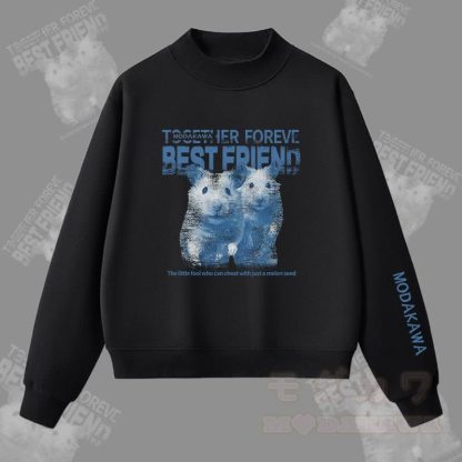 MODAKAWA BEST FRIEND Hamster-Grafik Fleecegefüttertes Sweatshirt - Schwarz - L - image 2