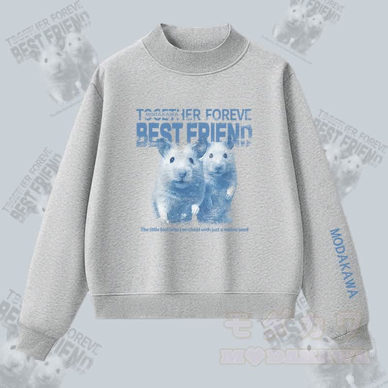 MODAKAWA BEST FRIEND Hamster-Grafik Fleecegefüttertes Sweatshirt - Grau - L - image 1