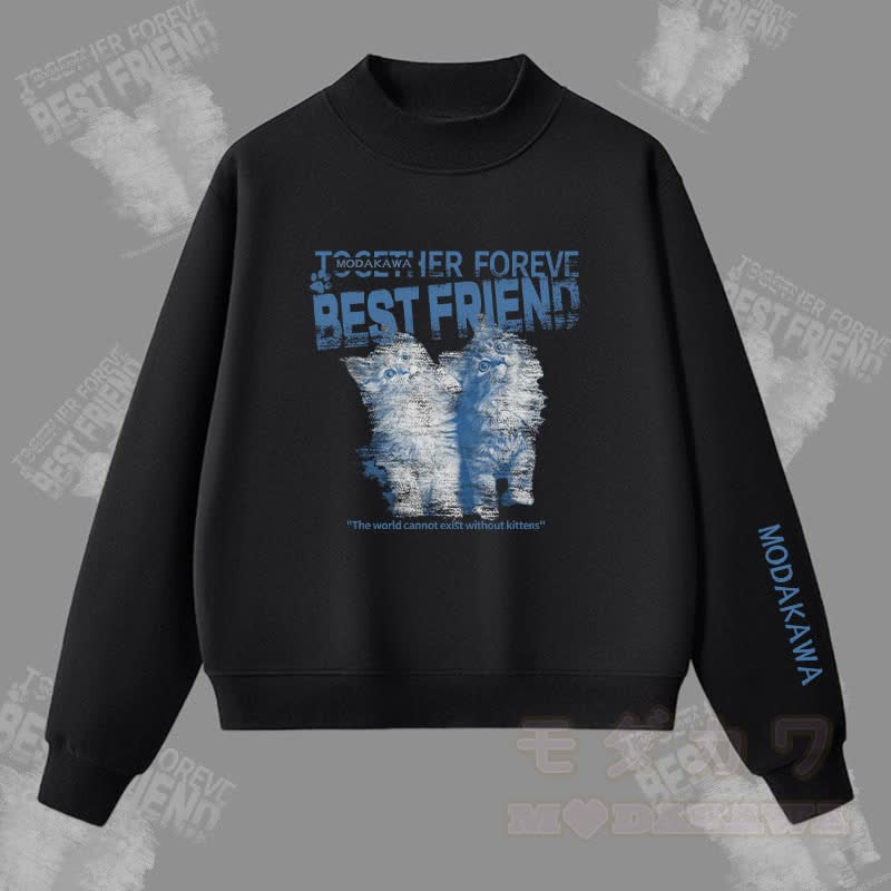 MODAKAWA BEST FRIEND Sweatshirt mit Katzenmotiv und Fleece-Futter - Schwarz - L - image 2