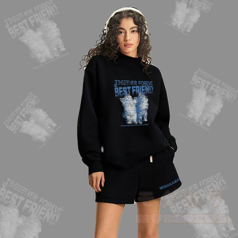 MODAKAWA BEST FRIEND Sweatshirt mit Katzenmotiv und Fleece-Futter - image 1