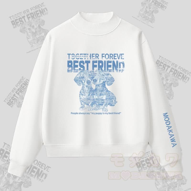 MODAKAWA BEST FRIEND Sweatshirt mit Welpenmotiv und Fleece-Futter - Weiß - L - image 2