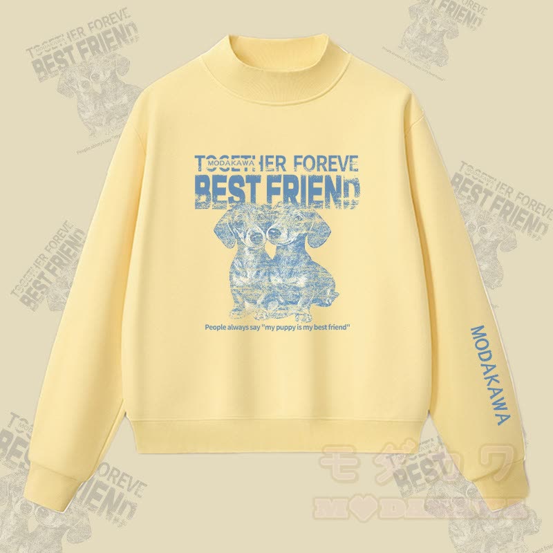 MODAKAWA BEST FRIEND Sweatshirt mit Welpenmotiv und Fleece-Futter - Gelb - L - image 1