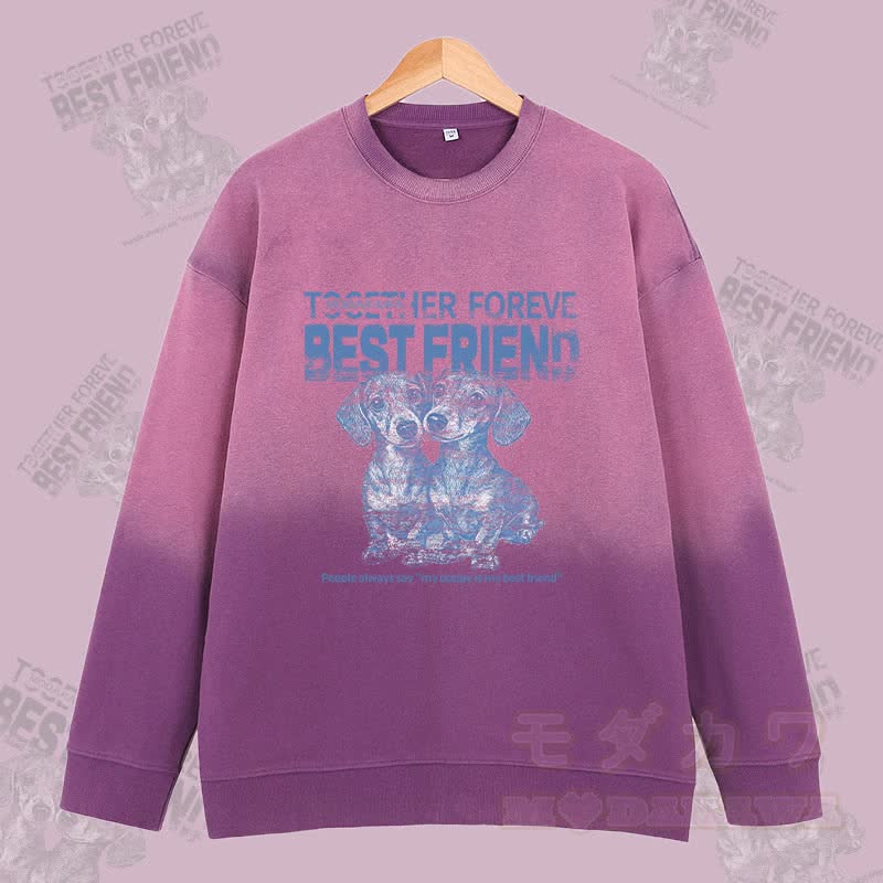 MODAKAWA BEST FRIEND Welpen-Grafik Vintage Washed Gradient Unisex Sweatshirt - Lila - 2XL - image 2