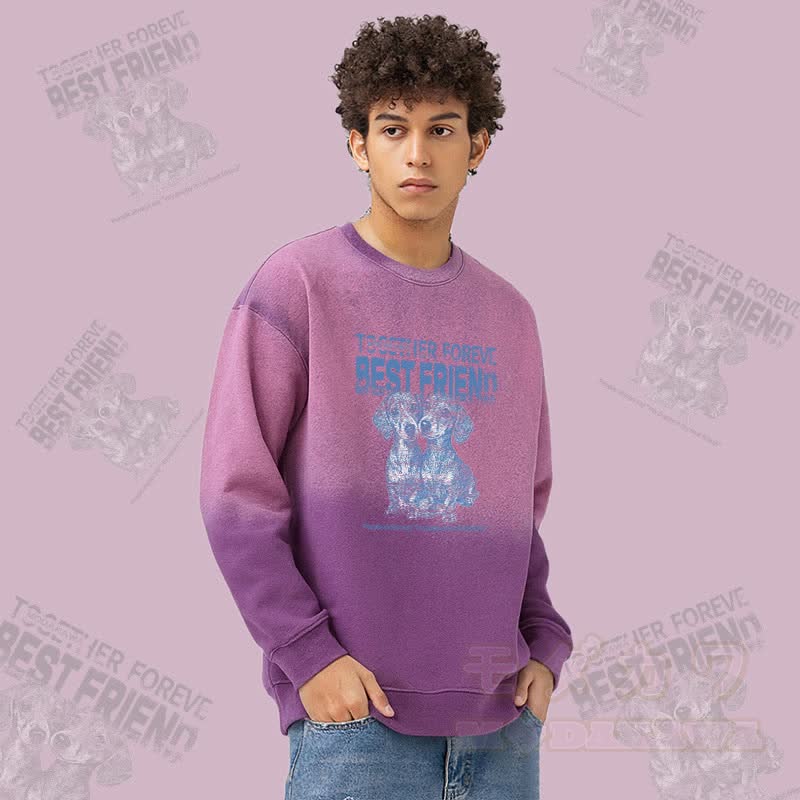 MODAKAWA BEST FRIEND Welpen-Grafik Vintage Washed Gradient Unisex Sweatshirt - image 1