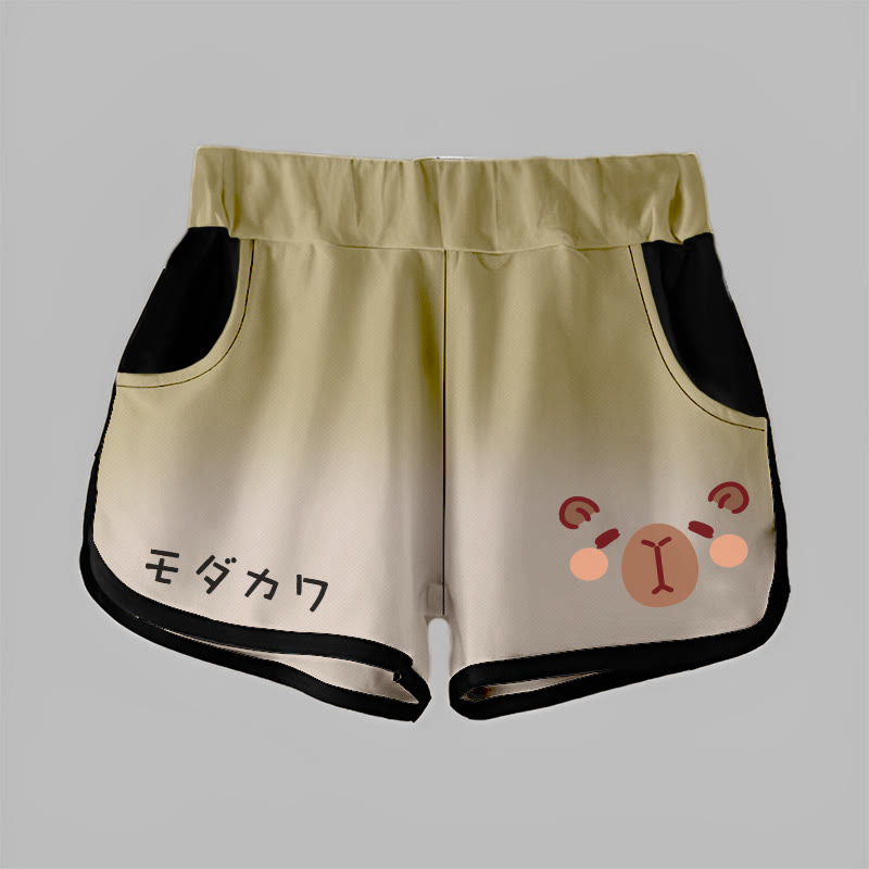 MODAKAWA Shorts mit Farbverlauf und Capybara-Grafik - Brown - 5XL - image 1