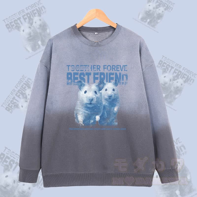 MODAKAWA BEST FRIEND Hamster Grafik Vintage Washed Gradient Unisex Sweatshirt - Grau - 2XL - image 2