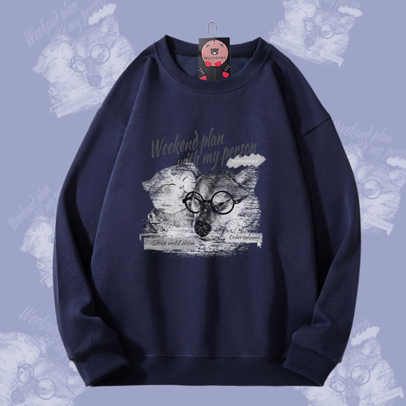 MODAKAWA WOCHENENDPLAN MIT MEINER PERSON Welpen- und Katzenmotiv Unisex-Sweatshirt - Purplish Blue - 5XL - image 2