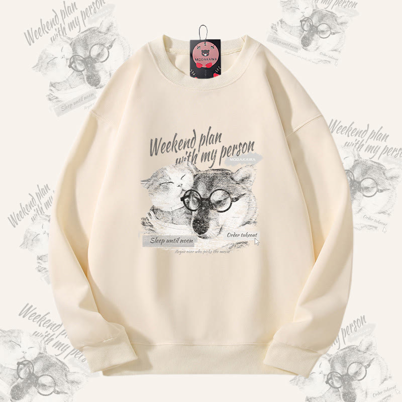MODAKAWA WOCHENENDPLAN MIT MEINER PERSON Welpen- und Katzenmotiv Unisex-Sweatshirt - Beige - 5XL - image 1