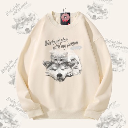 MODAKAWA WOCHENENDPLAN MIT MEINER PERSON Kitty Puppy Grafik Unisex Sweatshirt - Beige - 5XL - image 2