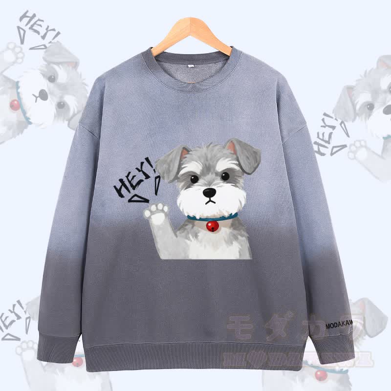 MODAKAWA HEY Puppy Grafik Vintage Washed Gradient Unisex Sweatshirt - Grau - 2XL - image 2