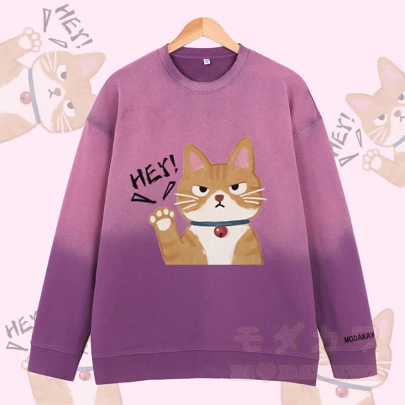 MODAKAWA HEY Katzen-Sweatshirt mit Vintage-Washed-Gradient-Design, Unisex - Lila - 2XL - image 4
