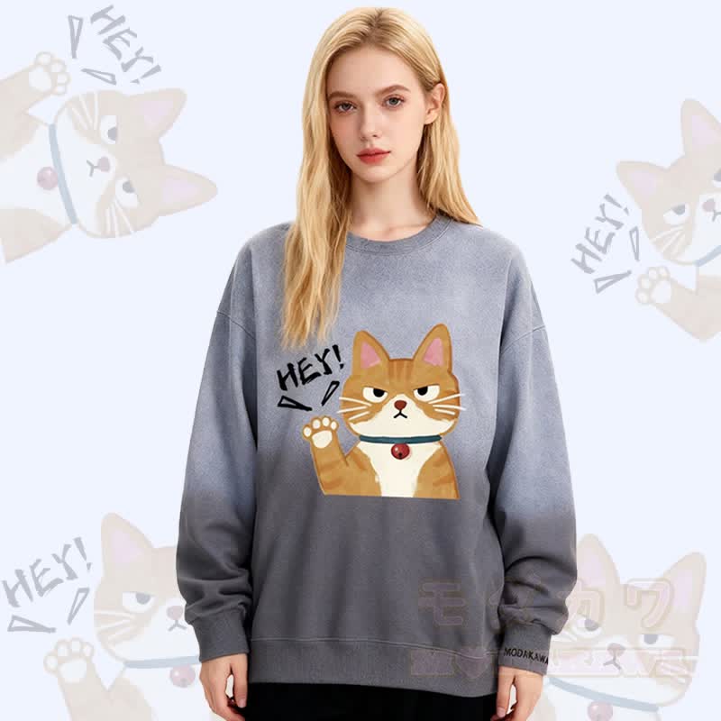 MODAKAWA HEY Katzen-Sweatshirt mit Vintage-Washed-Gradient-Design, Unisex - image 1
