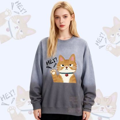 MODAKAWA HEY Katzen-Sweatshirt mit Vintage-Washed-Gradient-Design, Unisex - image 1