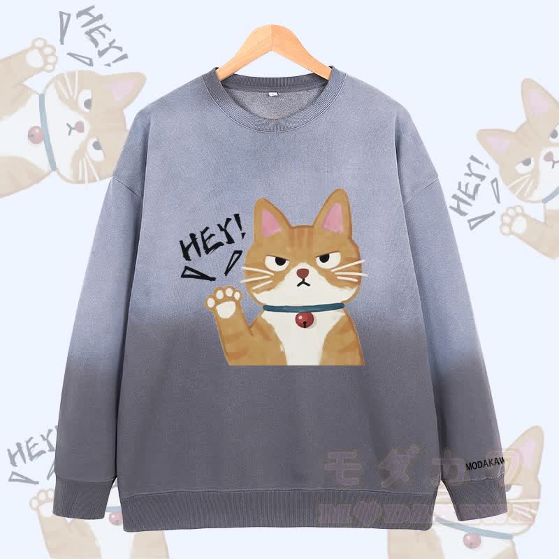 MODAKAWA HEY Katzen-Sweatshirt mit Vintage-Washed-Gradient-Design, Unisex - Grau - 2XL - image 2