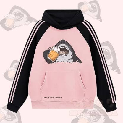 MODAKAWA Hoodie mit Hai-Bier-Motiv, Farbblock-Design, Fleece-Futter - Rosa - 2XL - image 2