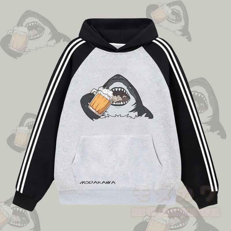 MODAKAWA Hoodie mit Hai-Bier-Motiv, Farbblock-Design, Fleece-Futter - Grau - 2XL - image 1