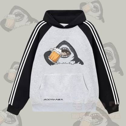 MODAKAWA Hoodie mit Hai-Bier-Motiv, Farbblock-Design, Fleece-Futter - Grau - 2XL - image 1