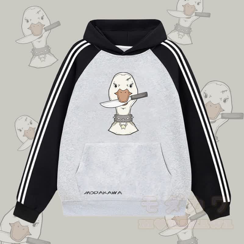 MODAKAWA Kapuzenpullover mit Goose- und Messermotiv, Farben -Design, Fleece-gefüttert - Grau - 2XL - image 2