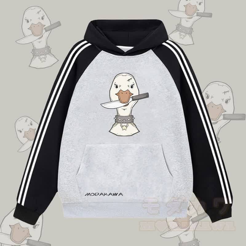 MODAKAWA Kapuzenpullover mit Goose- und Messermotiv, Farben -Design, Fleece-gefüttert - Grau - 2XL - image 2