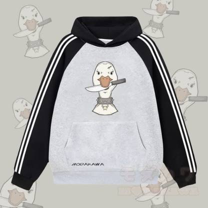 MODAKAWA Kapuzenpullover mit Goose- und Messermotiv, Farben -Design, Fleece-gefüttert - Grau - 2XL - image 2