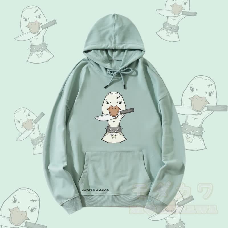 MODAKAWA Streetwear Pullover Hoodie mit Goose-und-Messer-Grafik - Grün - 5XL - image 1