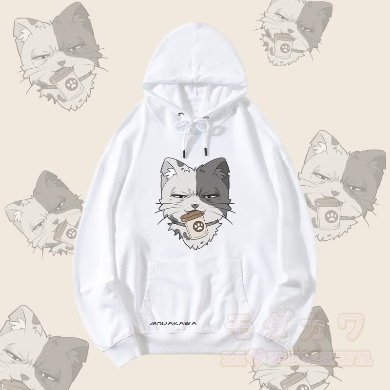 MODAKAWA Streetwear Pullover Hoodie mit Katzenmotiv und Dose - Weiß - 5XL - image 2