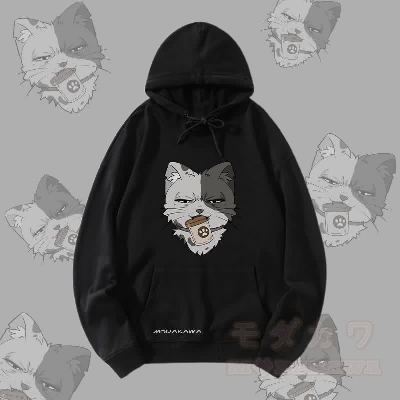 MODAKAWA Streetwear Pullover Hoodie mit Katzenmotiv und Dose - Schwarz - 5XL - image 1