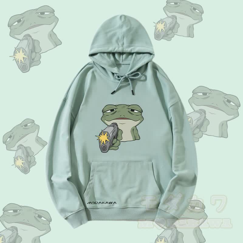 MODAKAWA Frog With Gun Graphic Streetwear Pullover Hoodie - Grün - 5XL - image 1