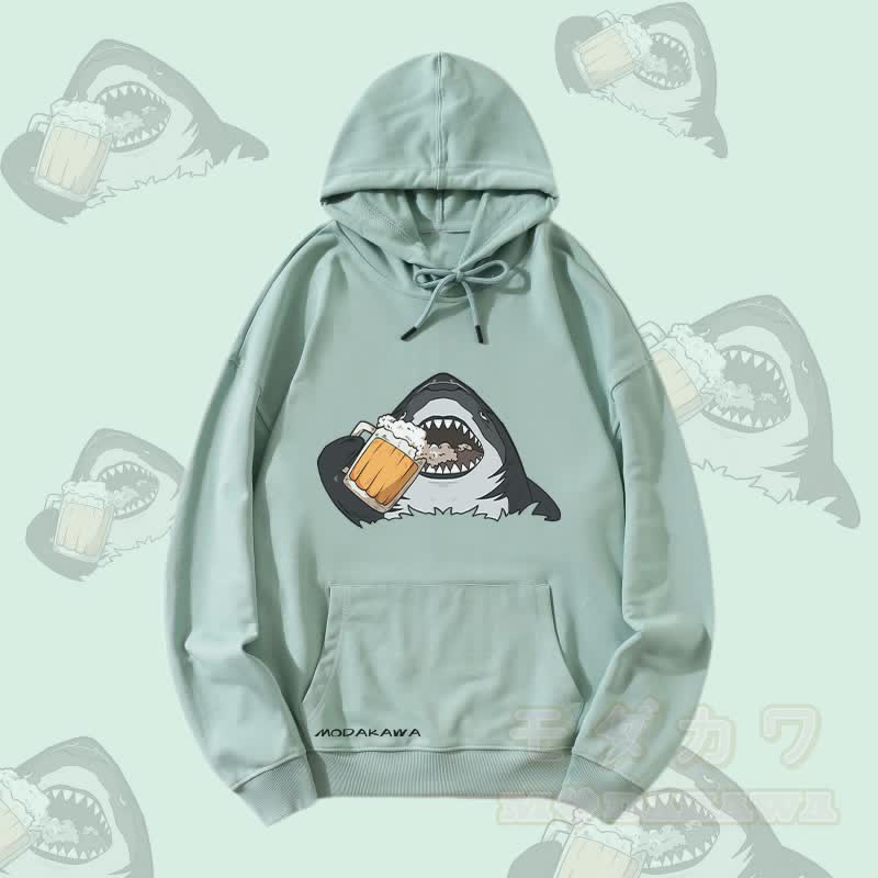 MODAKAWA Streetwear Pullover Hoodie mit Hai-Bier-Motiv - Grün - 5XL - image 2