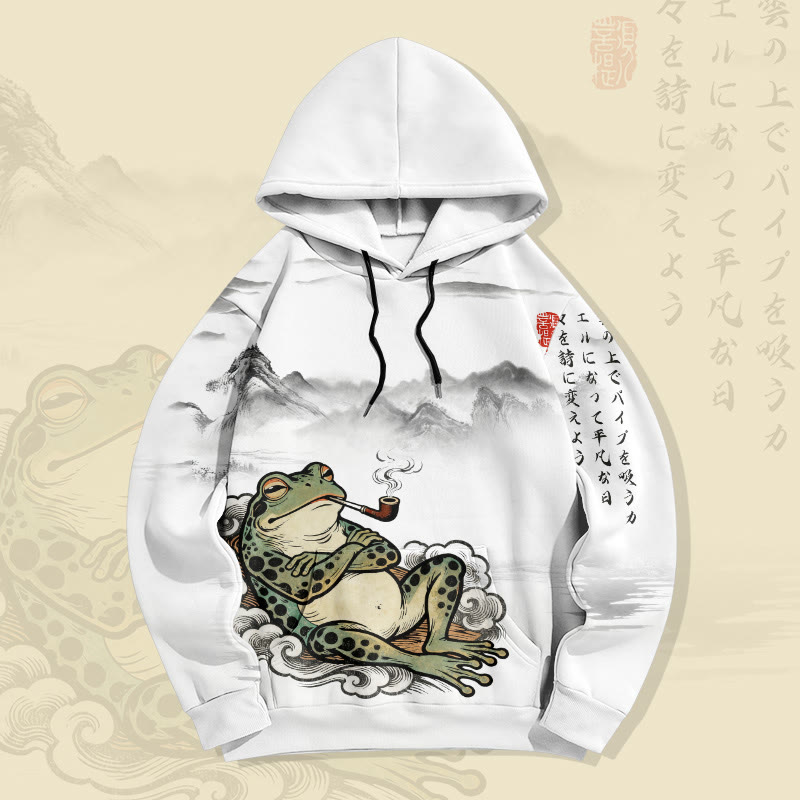 MODAKAWA Pullover-Hoodie mit Allover-Print und Rauchfrosch-Motiv (Tinte Wash) - White - 8XL - image 1