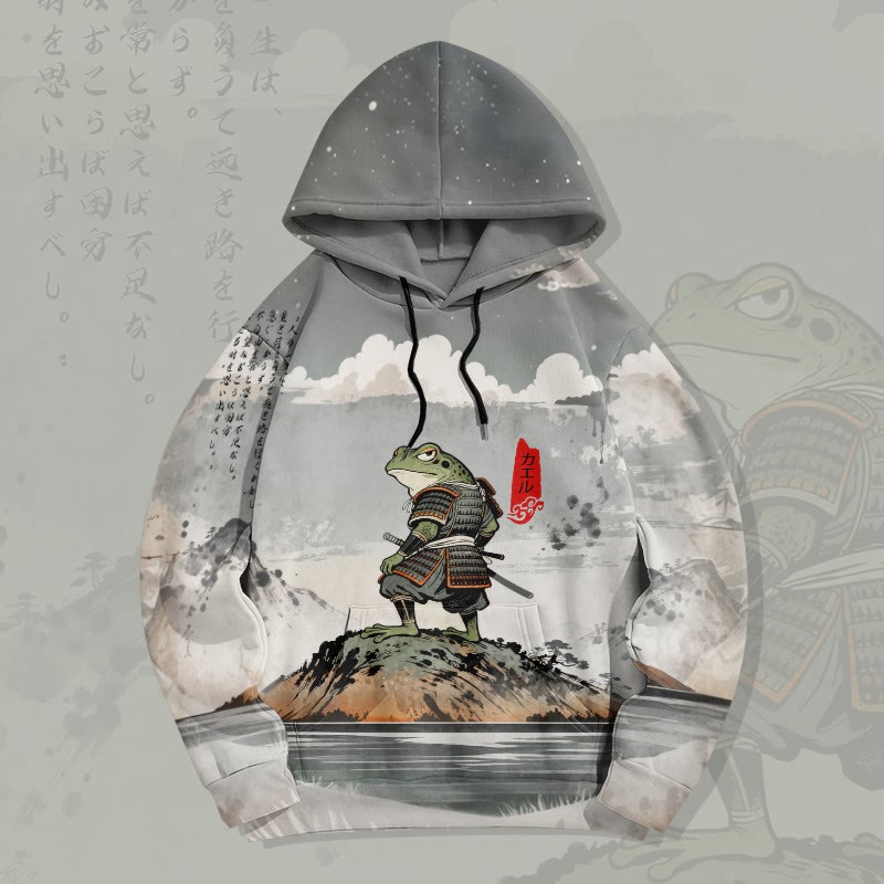 MODAKAWA Pullover-Hoodie mit Samurai-Frosch-Allover-Print (Tinte gewaschen) - Grey - 5XL - image 1
