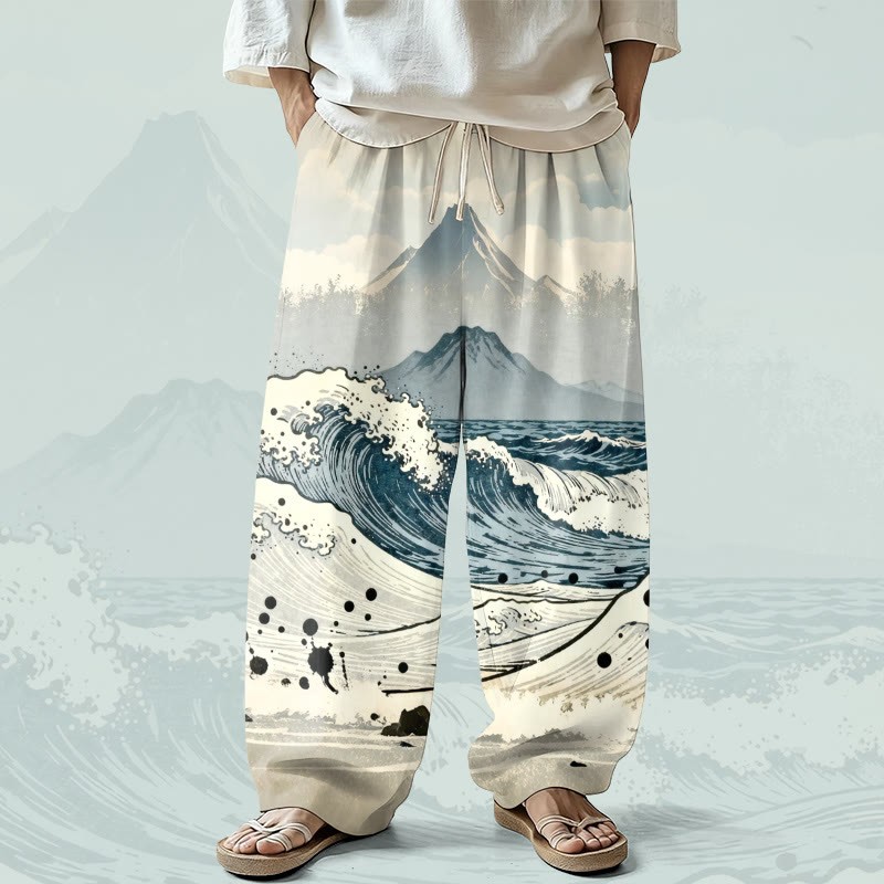 MODAKAWA Weite Hose mit Wellen- und Bergmuster. - Blue - 4XL - image 1