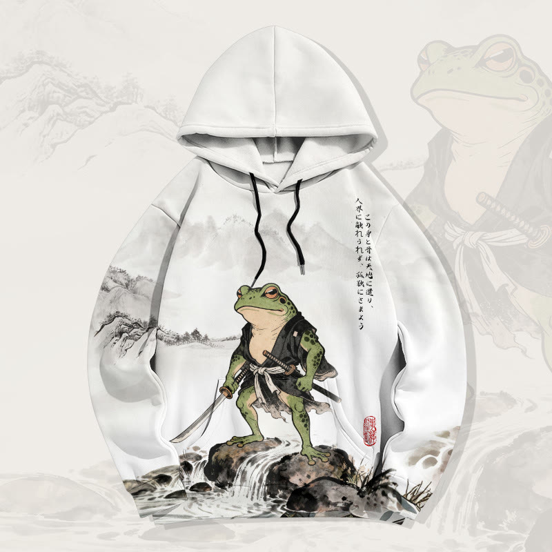 MODAKAWA Pullover-Hoodie mit Samurai-Frosch-Allover-Print (Tinte gewaschen) - White - 8XL - image 1