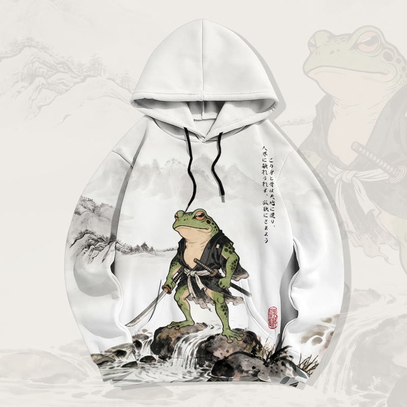 MODAKAWA Pullover-Hoodie mit Samurai-Frosch-Allover-Print (Tinte gewaschen) - White - 5XL - image 1